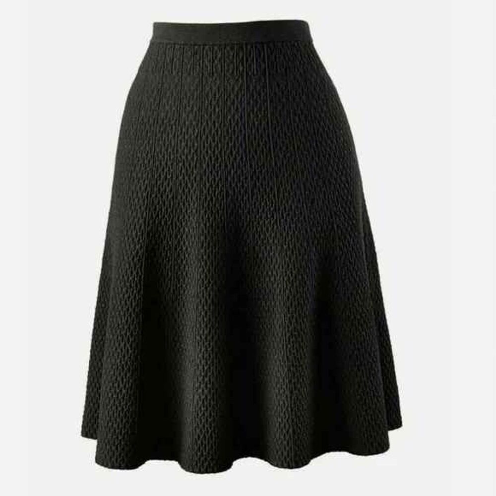 Cabi Amelie Black Knit A-Line Skirt S Textured Flared Sweater Skirt 214 Academia